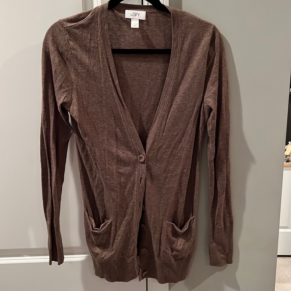 Ann Taylor Loft Heathered Brown Buttoned Cardigan